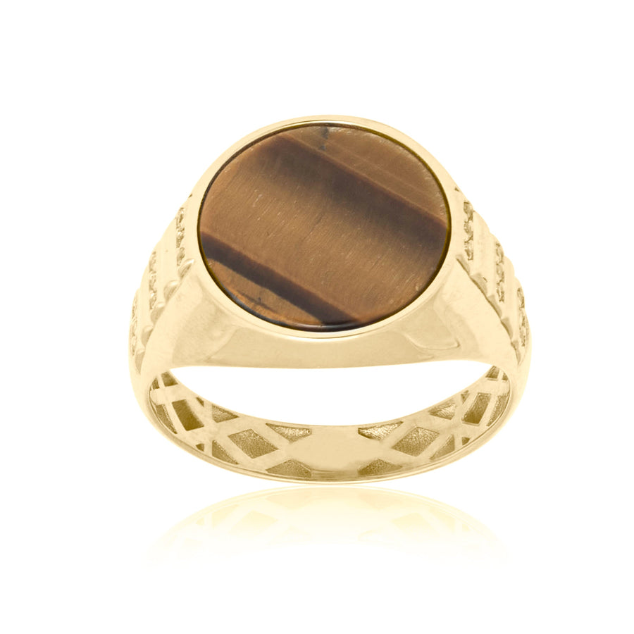 10KT Gold Round Tiger Eye Ring 034 Ring Bijoux Signé Luxo 8 