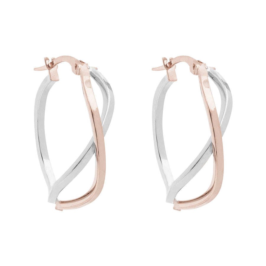 10KT Gold Sienna Twisted Hoops 084 Earrings Bijoux Signé Luxo 15 mm Pink/White 
