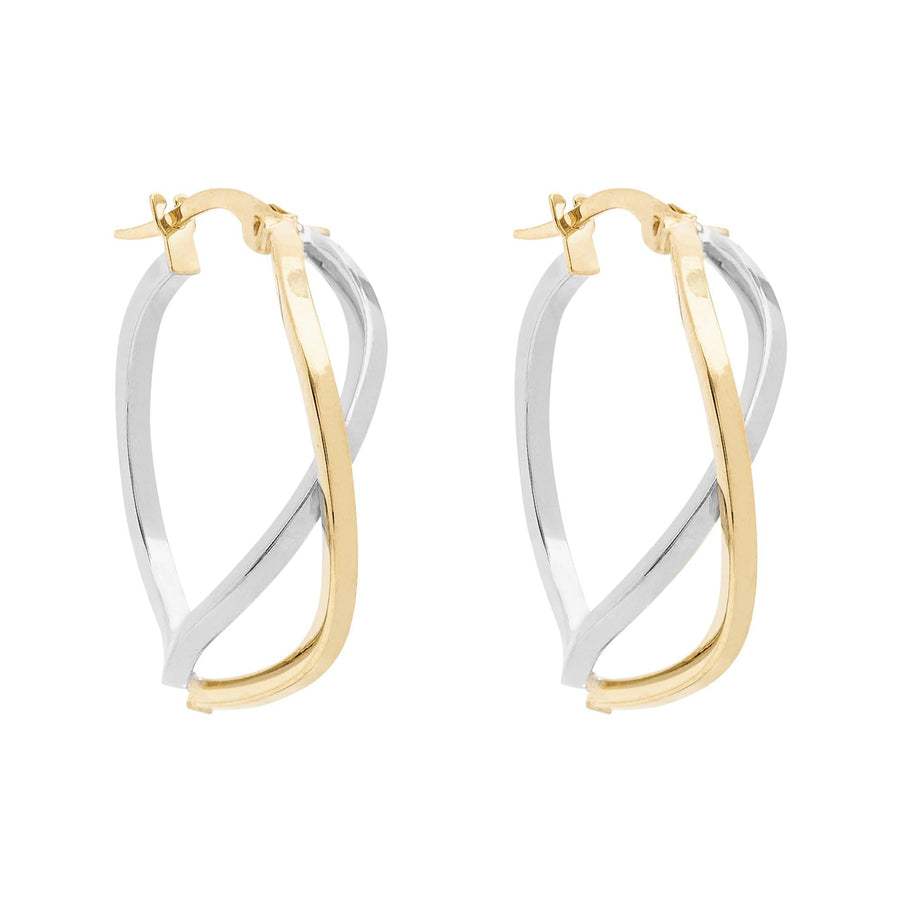 10KT Gold Sienna Twisted Hoops 084 Earrings Bijoux Signé Luxo 15 mm Yellow/White 