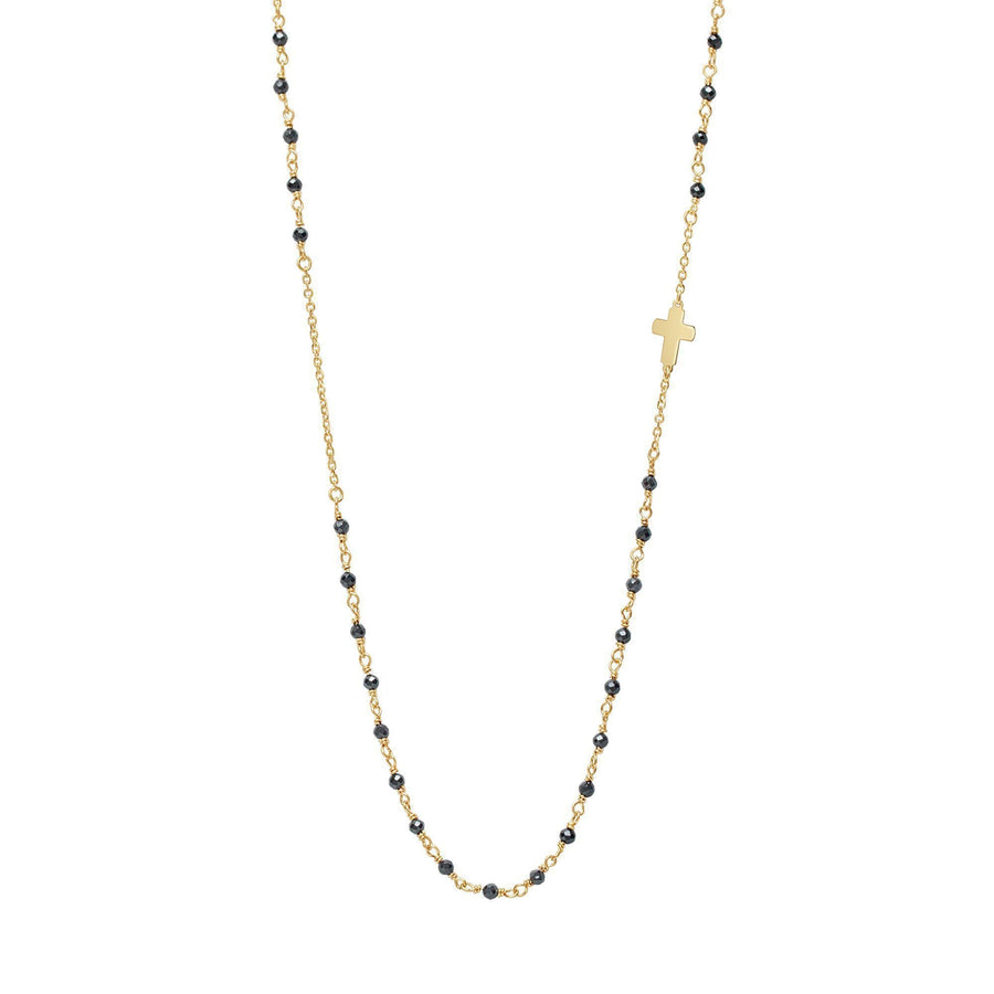 10KT Gold Single Cross Beaded Necklace 038 Necklace Bijoux Signé Luxo 