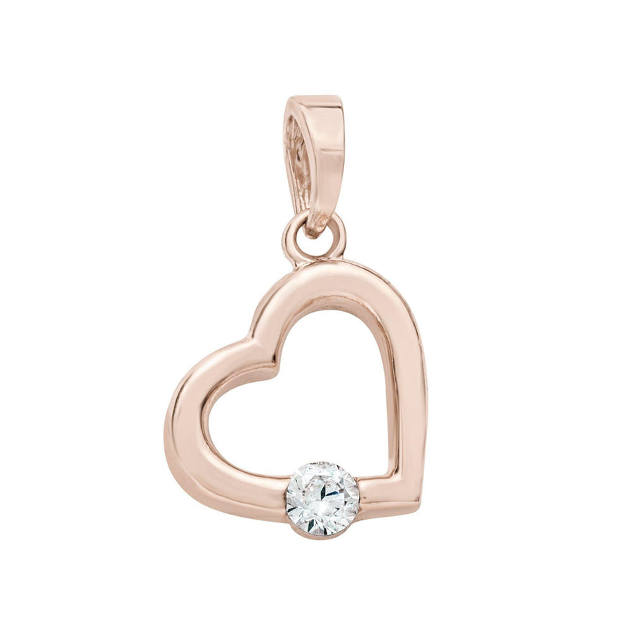 10KT Gold Single Stone Heart Pendant 008 Pendant Bijoux Signé Luxo Rose Gold 