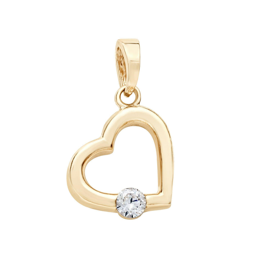 10KT Gold Single Stone Heart Pendant 008 Pendant Bijoux Signé Luxo Yellow 