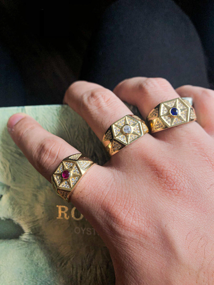 10KT Gold Single Stone Hexagon Cubic Ring 004 Ring Bijoux Signé Luxo 