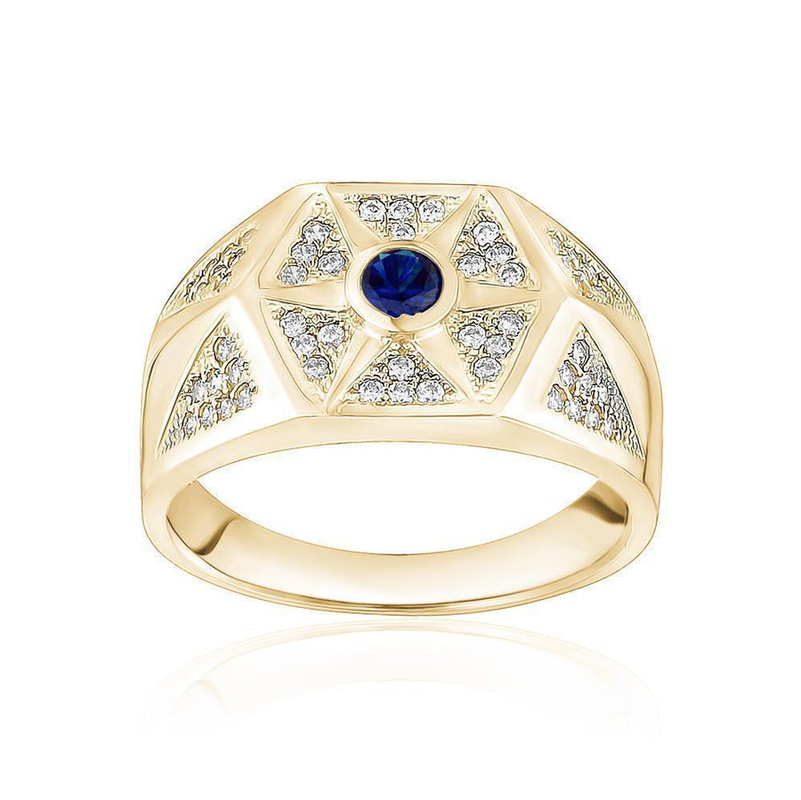 10KT Gold Single Stone Hexagon Cubic Ring 004 Ring Bijoux Signé Luxo 8 Blue 
