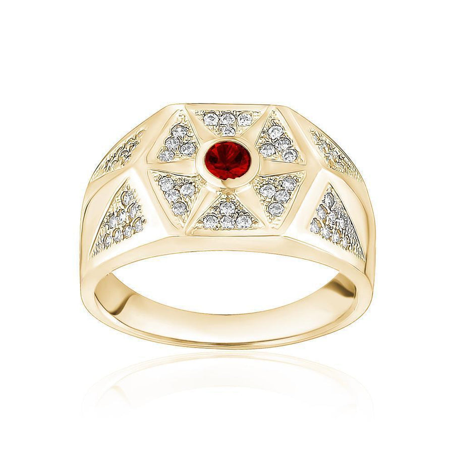 10KT Gold Single Stone Hexagon Cubic Ring 004 Ring Bijoux Signé Luxo 8 Red 