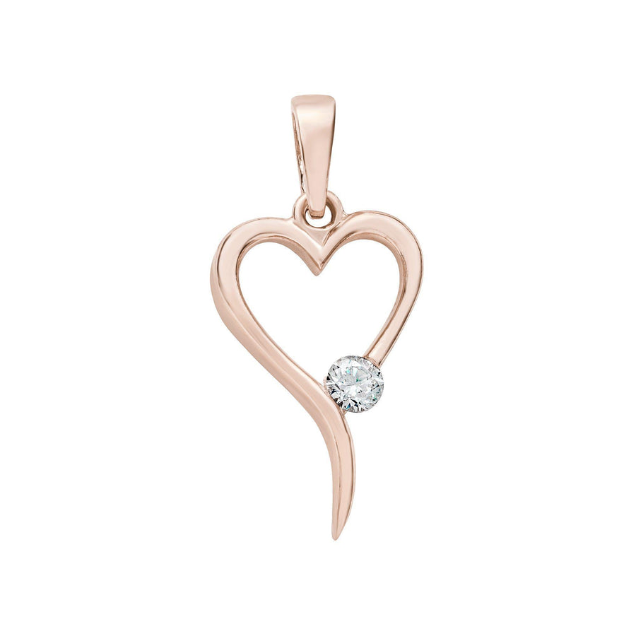 10KT Gold Single Stone Long Heart Pendant 009 Pendant Bijoux Signé Luxo Rose Gold 