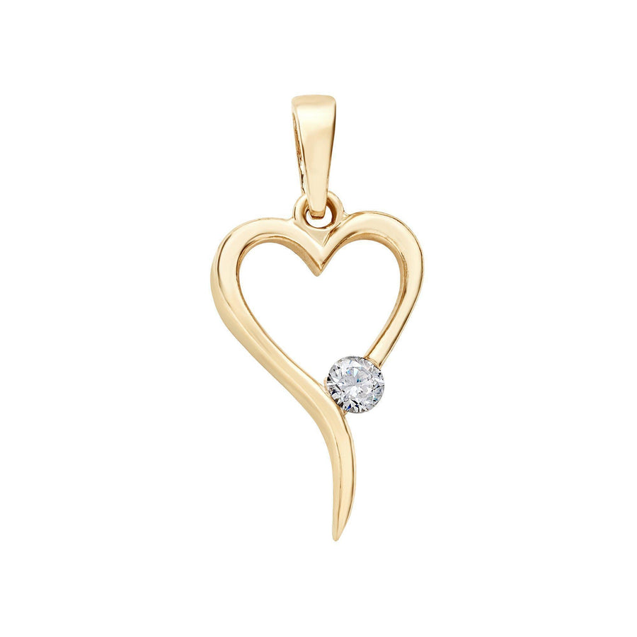 10KT Gold Single Stone Long Heart Pendant 009 Pendant Bijoux Signé Luxo Yellow 