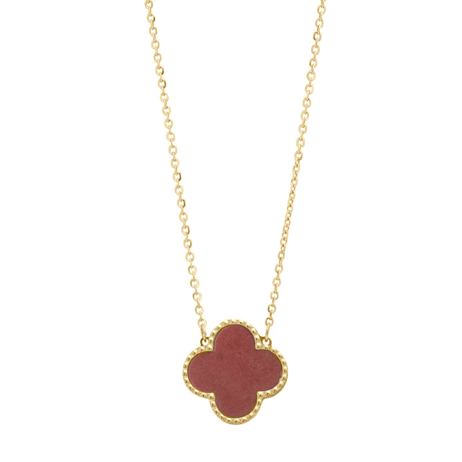10KT Gold Single Vintage Clover Red Necklace 060 Necklace Bijoux Signé Luxo 
