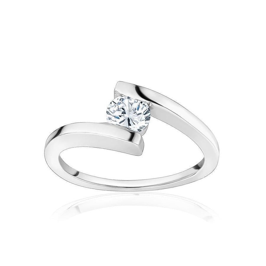 10KT Gold Solitaire Cubic Ring 027 Ring Bijoux Signé Luxo 5 WHITE GOLD 