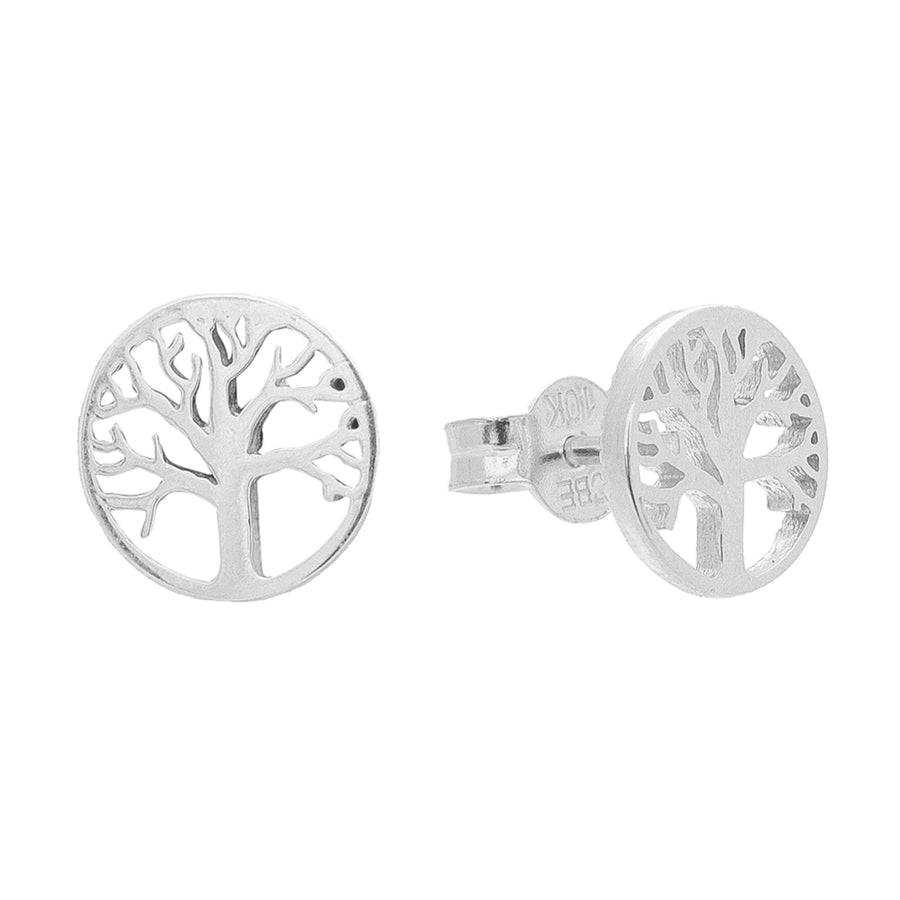 10KT Gold Tree Of Life Studs 101 Earrings Bijoux Signé Luxo White 