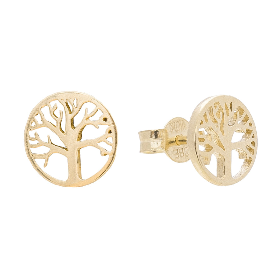 10KT Gold Tree Of Life Studs 101 Earrings Bijoux Signé Luxo Yellow 