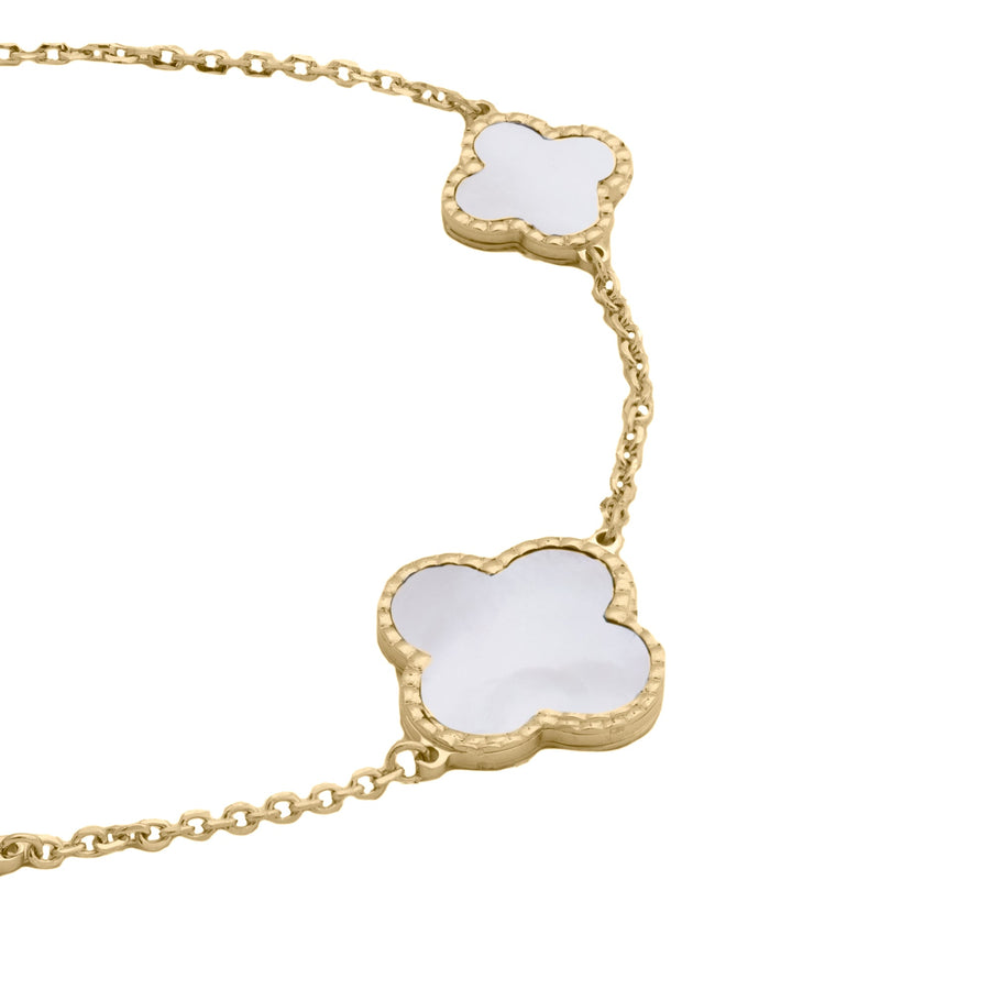 10KT Gold Vintage Clover Mother Of Pearl Bracelet 098 Bracelet Bijoux Signé Luxo 