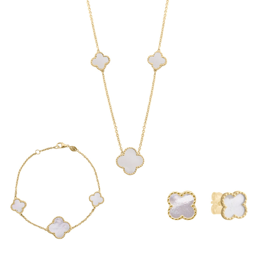 10KT Gold Vintage Clover Mother Of Pearl Necklace 047 Necklace Bijoux Signé Luxo 