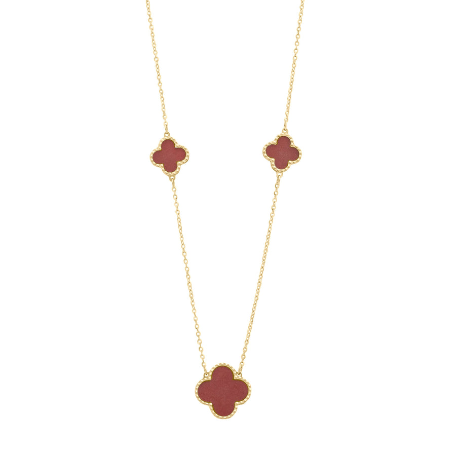 10KT Gold Vintage Clover Red Necklace 047 Necklace Bijoux Signé Luxo 
