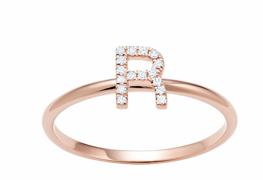 14KT Gold 10KT Gold Diamond Initial Ring 002 Ring Bijoux Signé Luxo Pink 5 10KT