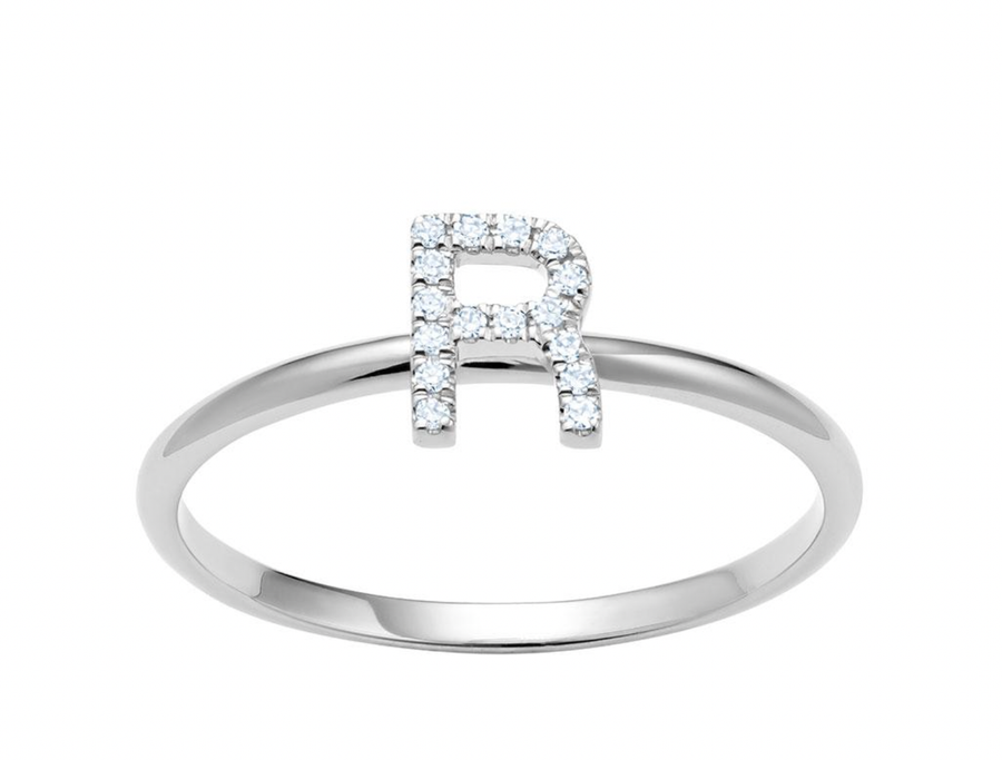 14KT Gold 10KT Gold Diamond Initial Ring 002 Ring Bijoux Signé Luxo White 5 10KT