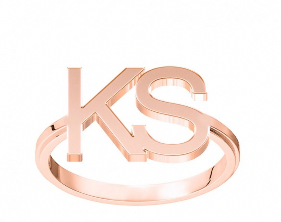 14KT Gold 10KT Gold Double Initial Ring 004 Ring Bijoux Signé Luxo Pink 5 10KT