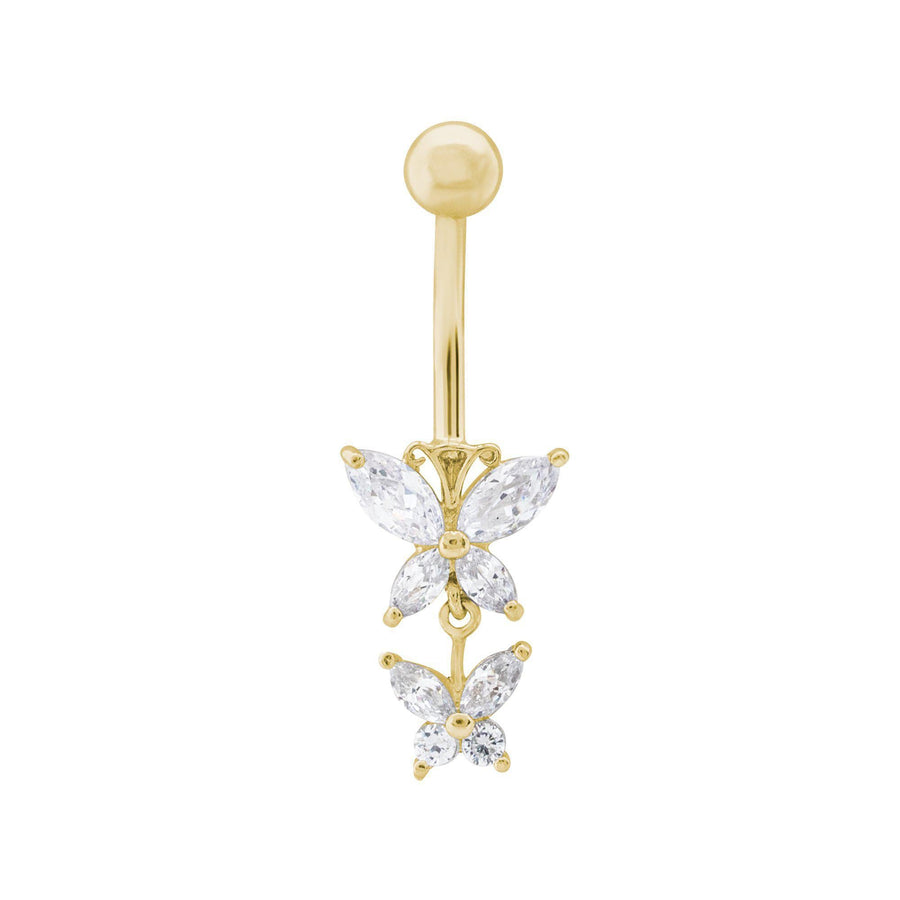 14KT Gold Double Butterfly Belly Button Ring 005 Body Bijoux Signé Luxo 