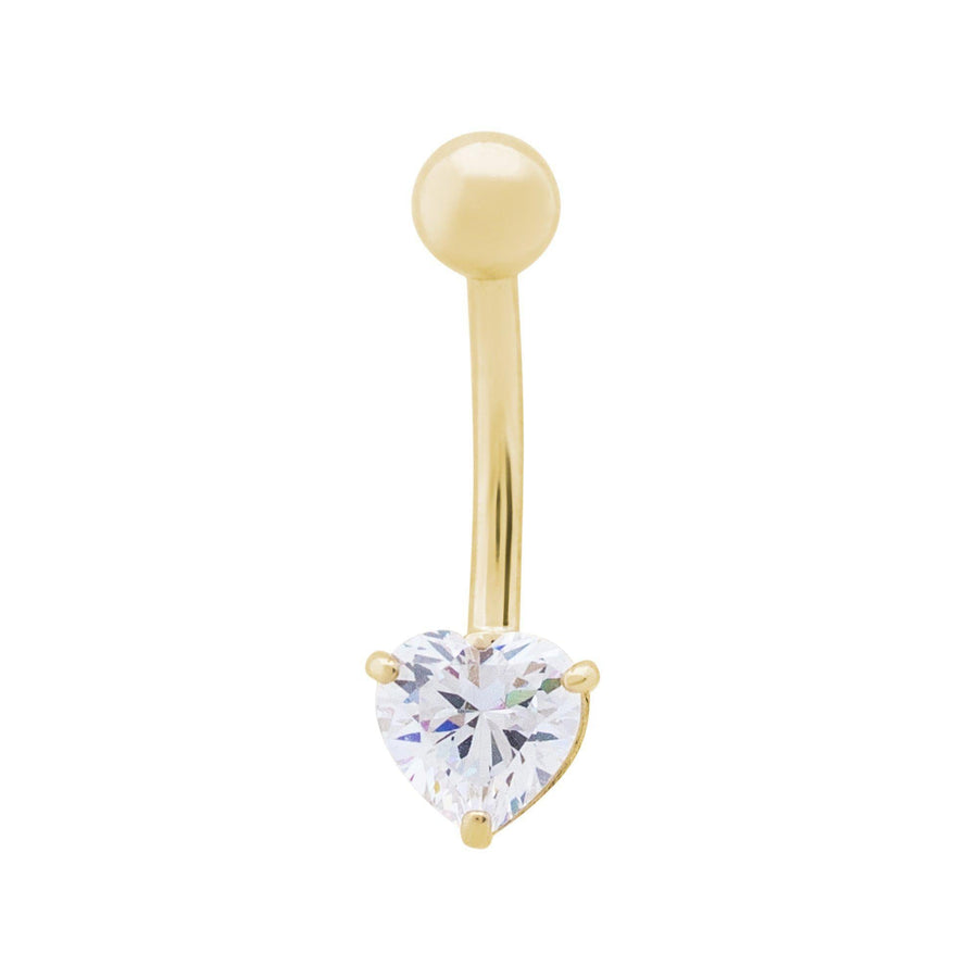 14KT Gold Heart Belly Button Ring 002 Body Bijoux Signé Luxo Yellow 