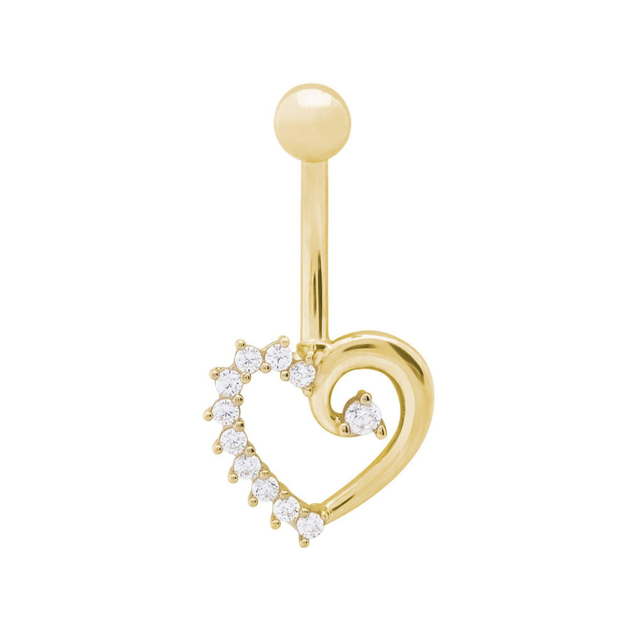 14KT Gold Heart Belly Button Ring 004 Body Bijoux Signé Luxo Yellow 