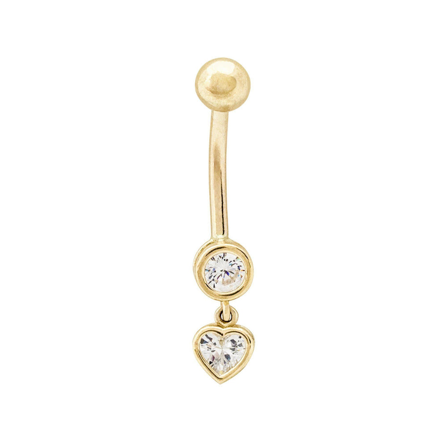 14KT Gold Heart Belly Button Ring 020 Body Bijoux Signé Luxo Yellow 