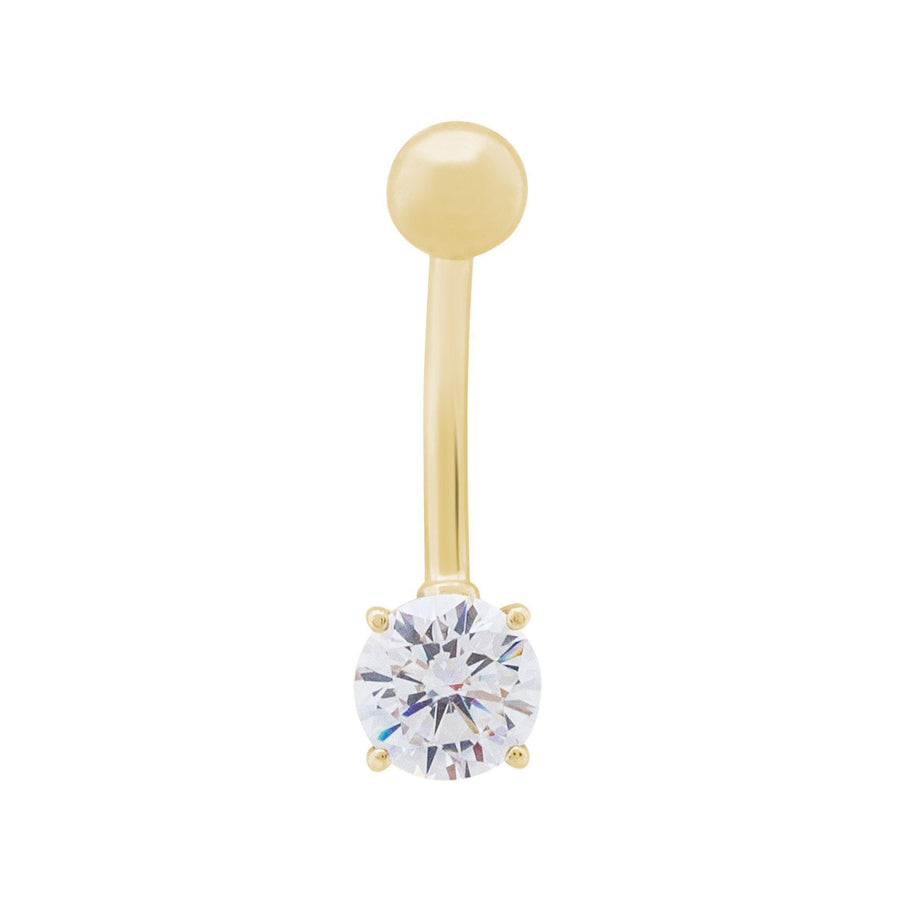 14KT Gold Solitaire Belly Button Ring 006 Body Bijoux Signé Luxo Yellow 
