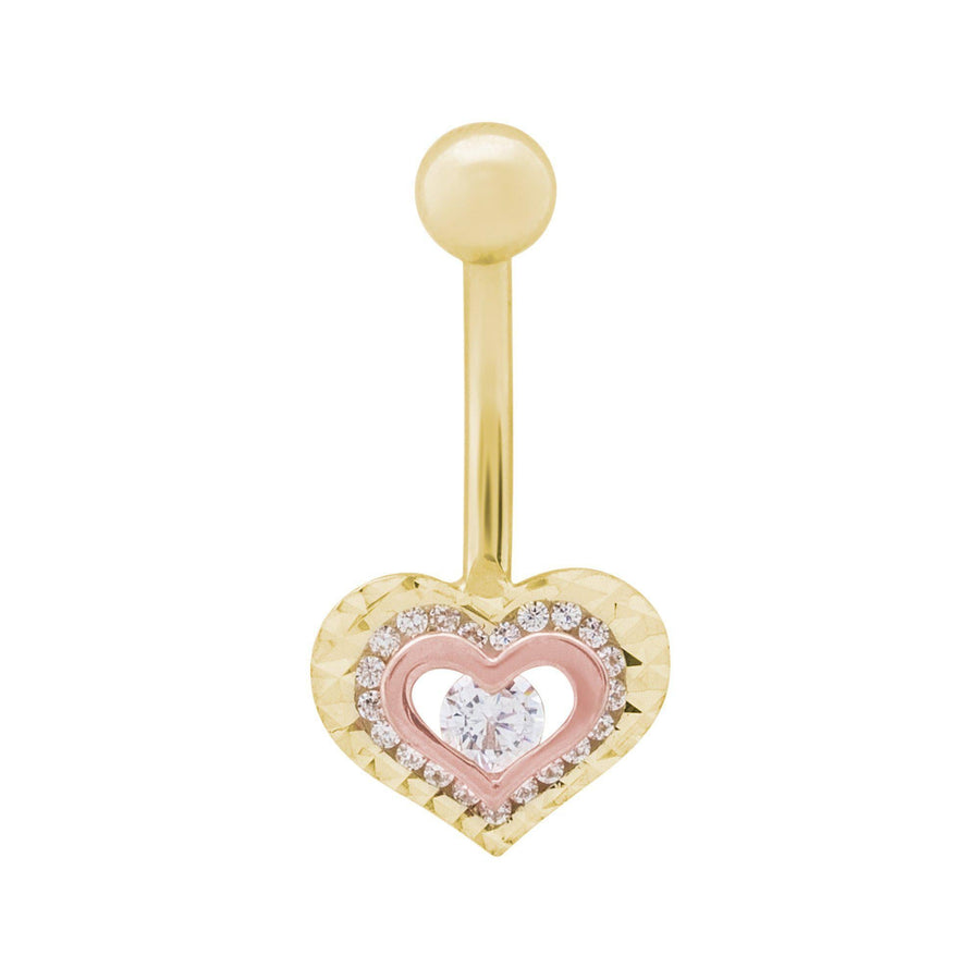 14KT Gold Triple Heart Belly Button Ring 011 Body Bijoux Signé Luxo 